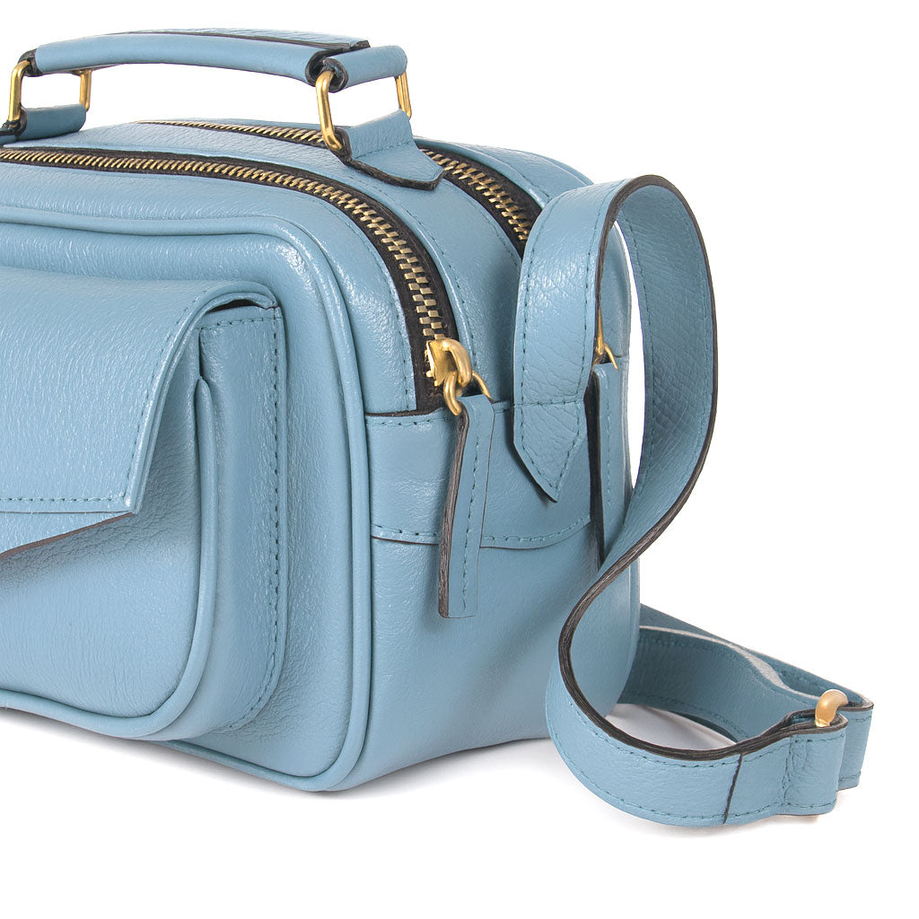 Bolsa Brick E Pequena Couro Adô Cor Azul Glacial