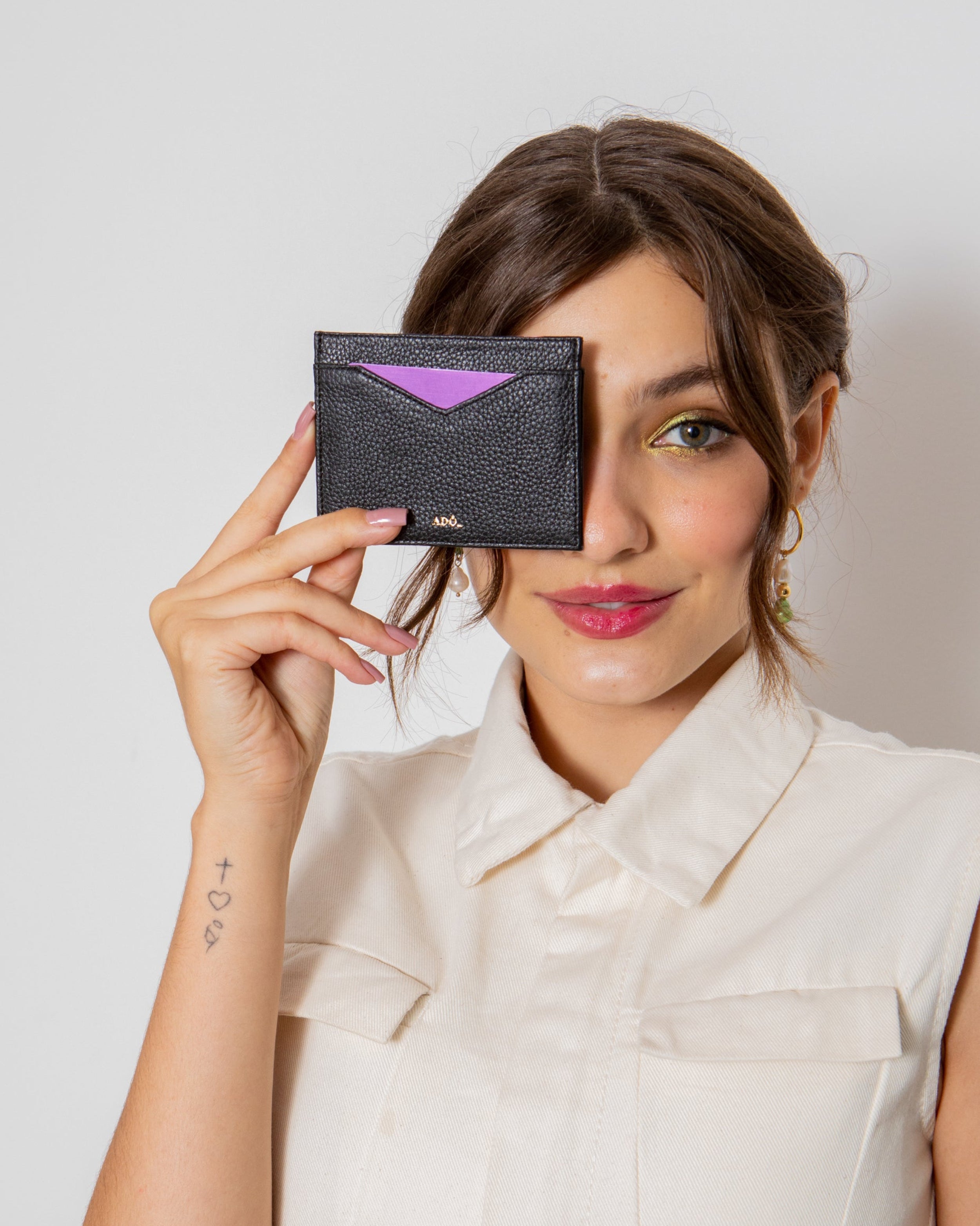 Porta Cartao Cla Couro Adô Cor Preto