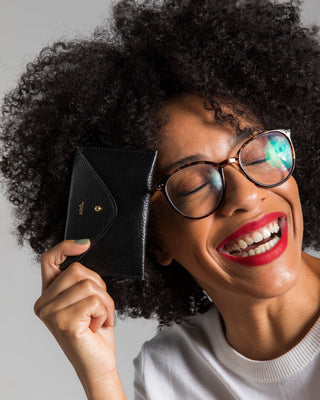 Porta Cartao Envelope Couro Adô Cor Preto