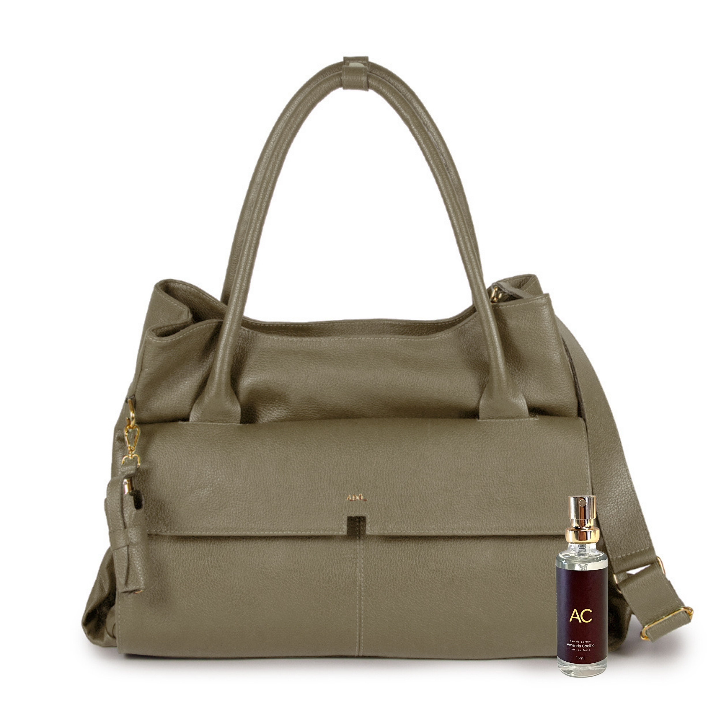 BOLSA COLLAB AMANDA COURO ADÔ COR CINZA FENDI + CASE BELEZA + PERFUME