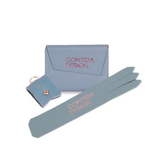 KIT PORTA FIO + MARCADOR DE PÁGINA + PORTA CARTÃO DOBRA AZUL GLACIAL