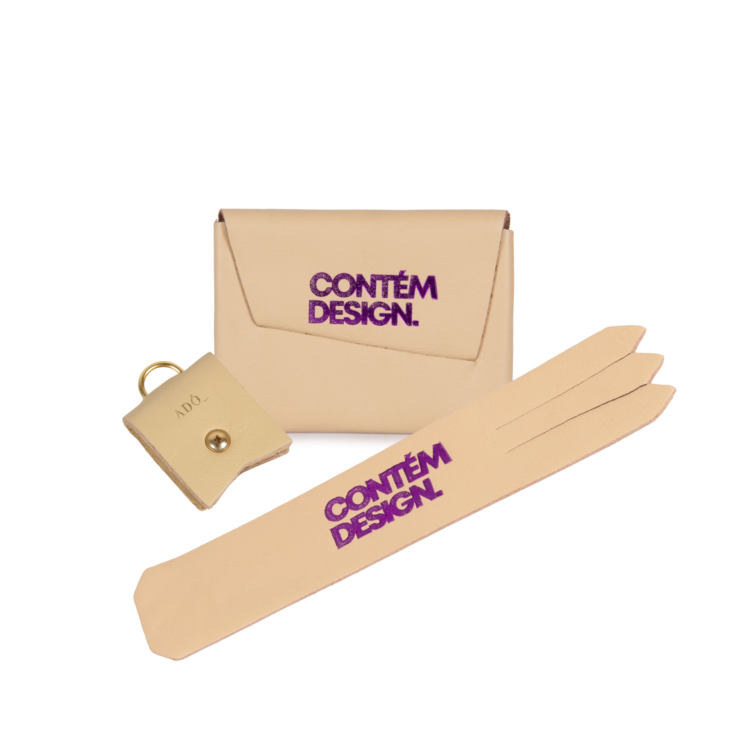 KIT PORTA FIO + MARCADOR DE PÁGINA + PORTA CARTÃO DOBRA AREIA