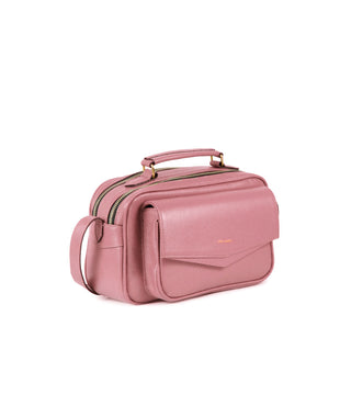 Bolsa Brick Essencial Media Cor Rosa Mauve - visão lateral - bolsa com tampa, alça de mão e alça transversal
