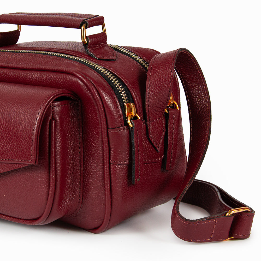 BOLSA BRICK E - PEQUENA COURO ADÔ COR FRAMBOESA