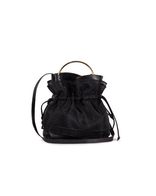 Bolsa Bucket de Couro Feminina Preta — Collab Savana Sá