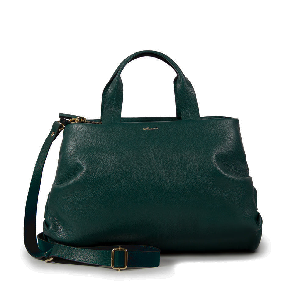 Bolsa Plissé Couro Adô Cor Verde Noturno