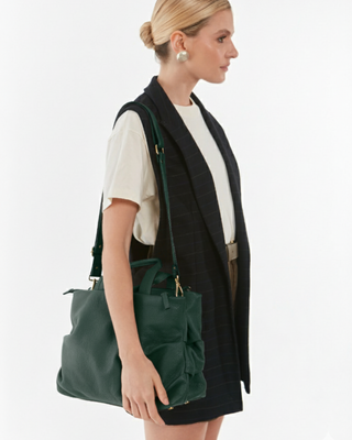 Bolsa Plissé Couro Adô Cor Verde Noturno