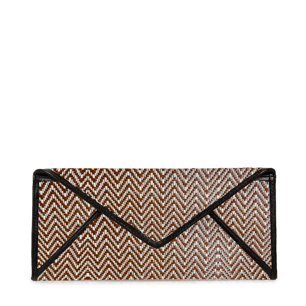 Maxi Carteira Rafia Adô Chevron Marrom