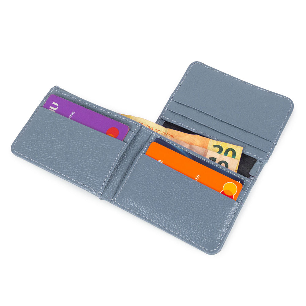 Carteira Mini Bull Couro Adô Cor Azul Glacial