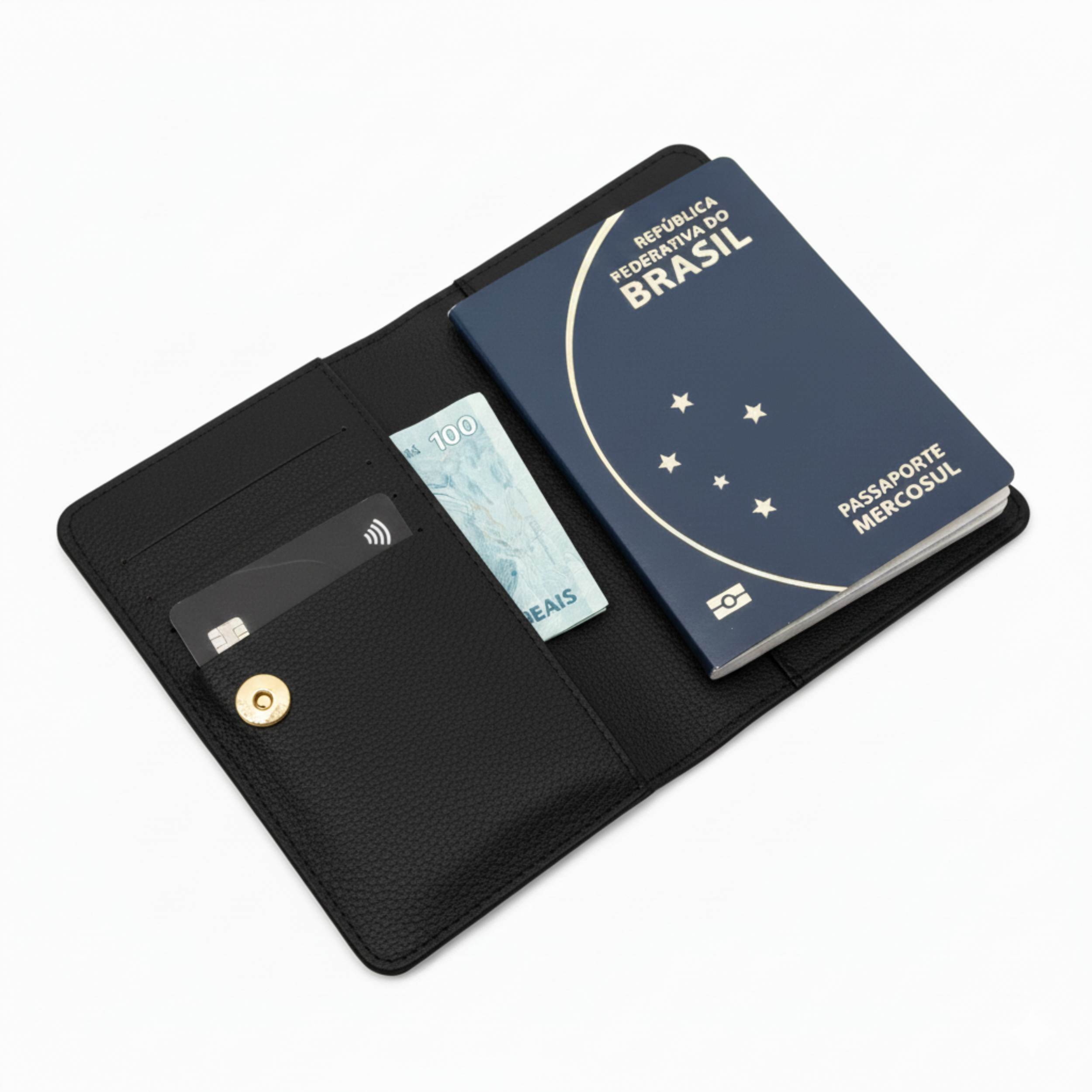 Porta Passaporte Couro Adô Cor Preto