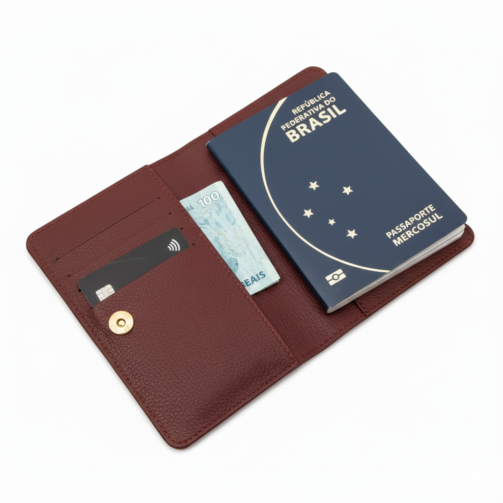 PORTA PASSAPORTE ADO COURO ADÔ COR FRAMBOESA