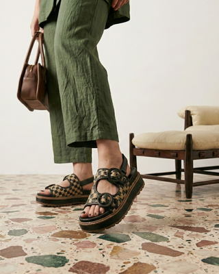 Papete Sheila Adô Couro e Ráfia Quadriculada