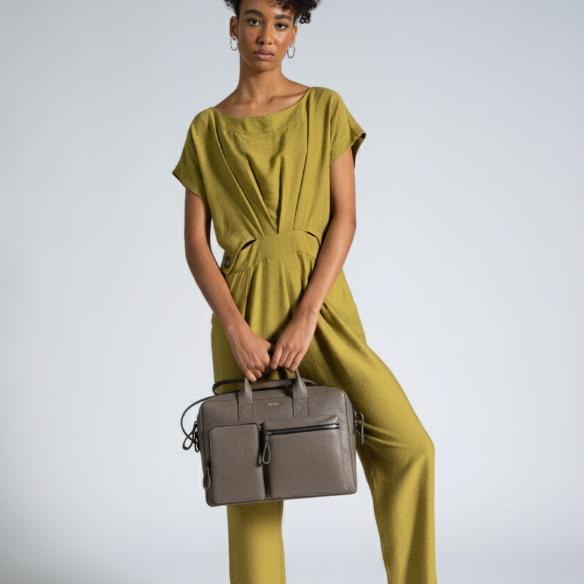 Bolsa Mka Media Couro Adô Cor Cinza Fendi