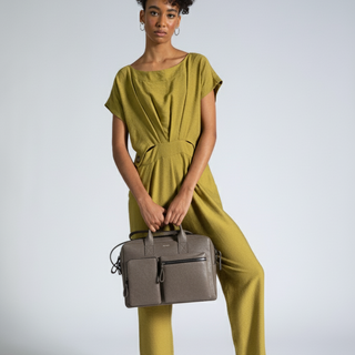 Bolsa Mka Media Couro Adô Cor Cinza Fendi