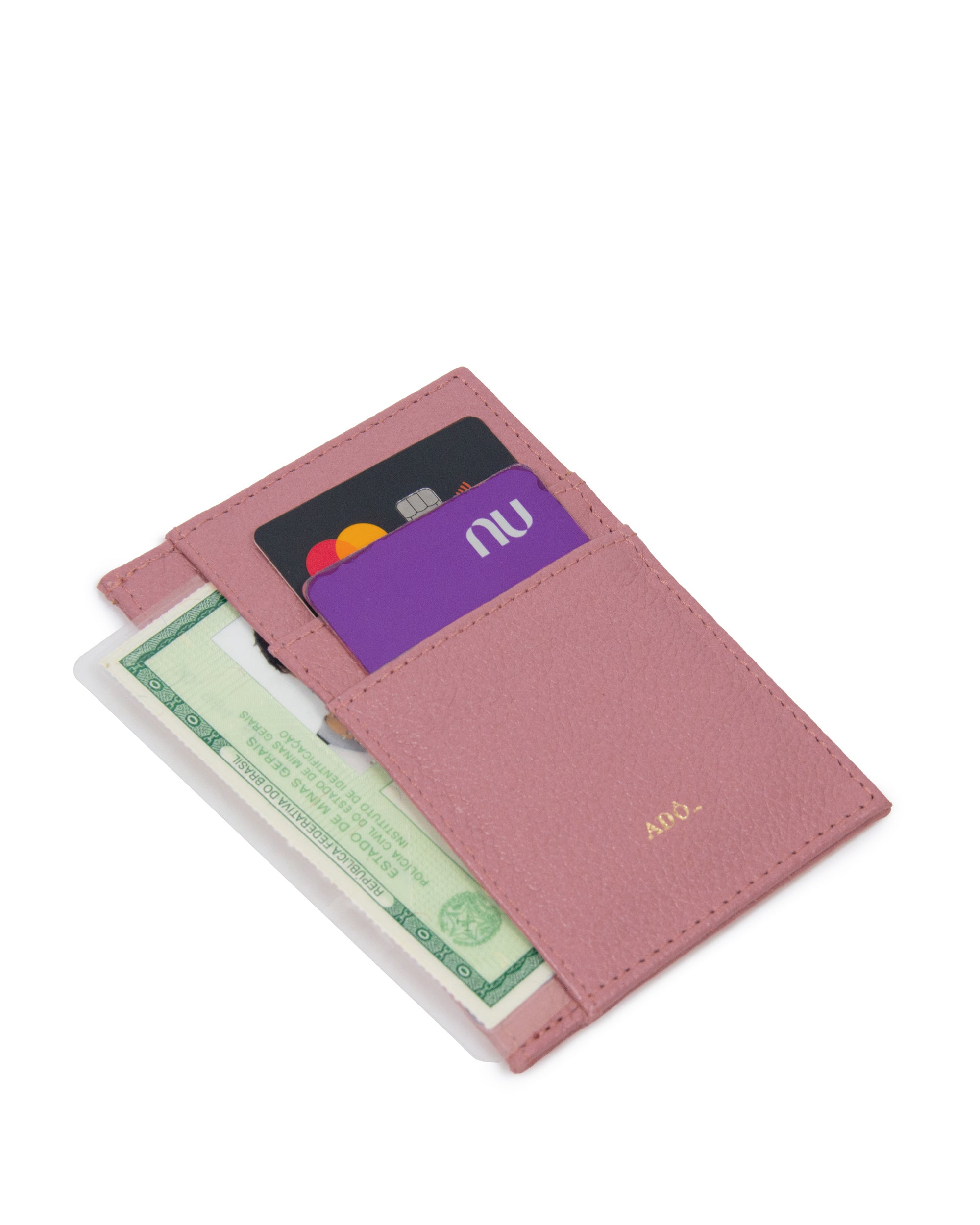Porta Cartao Pocket Couro Adô Cor Rosa Mauve