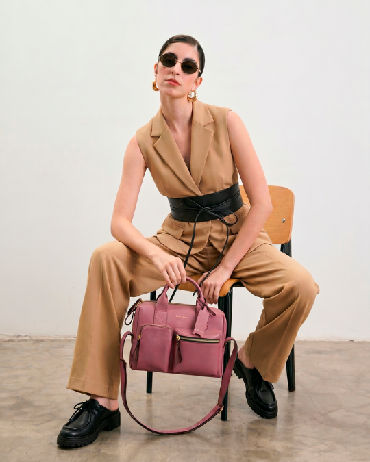 Bolsa Mka Pequena Couro Adô Cor Rosa Mauve