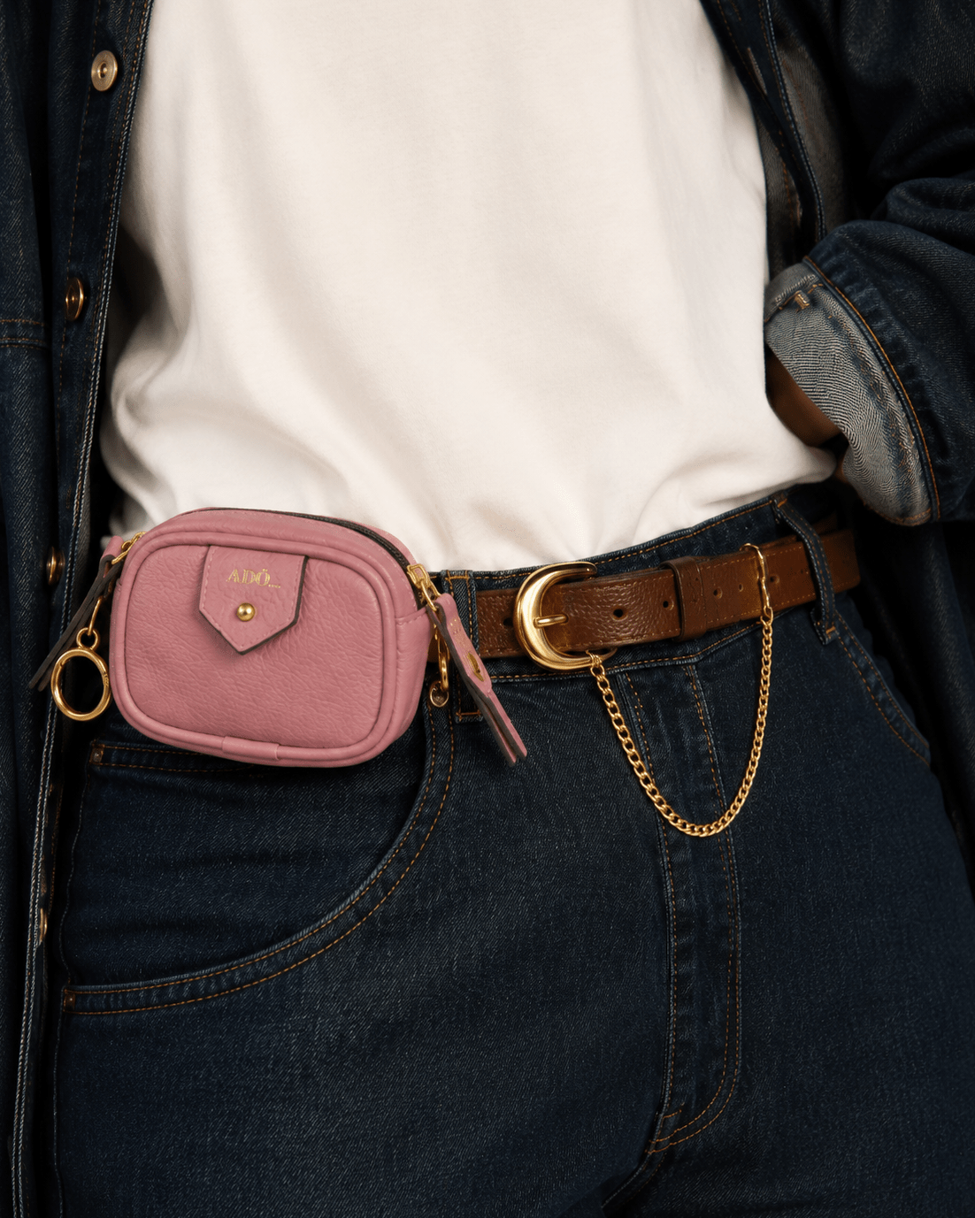Mini Bag Charm Cla Couro Adô Cor Rosa Mauve - ADÔ