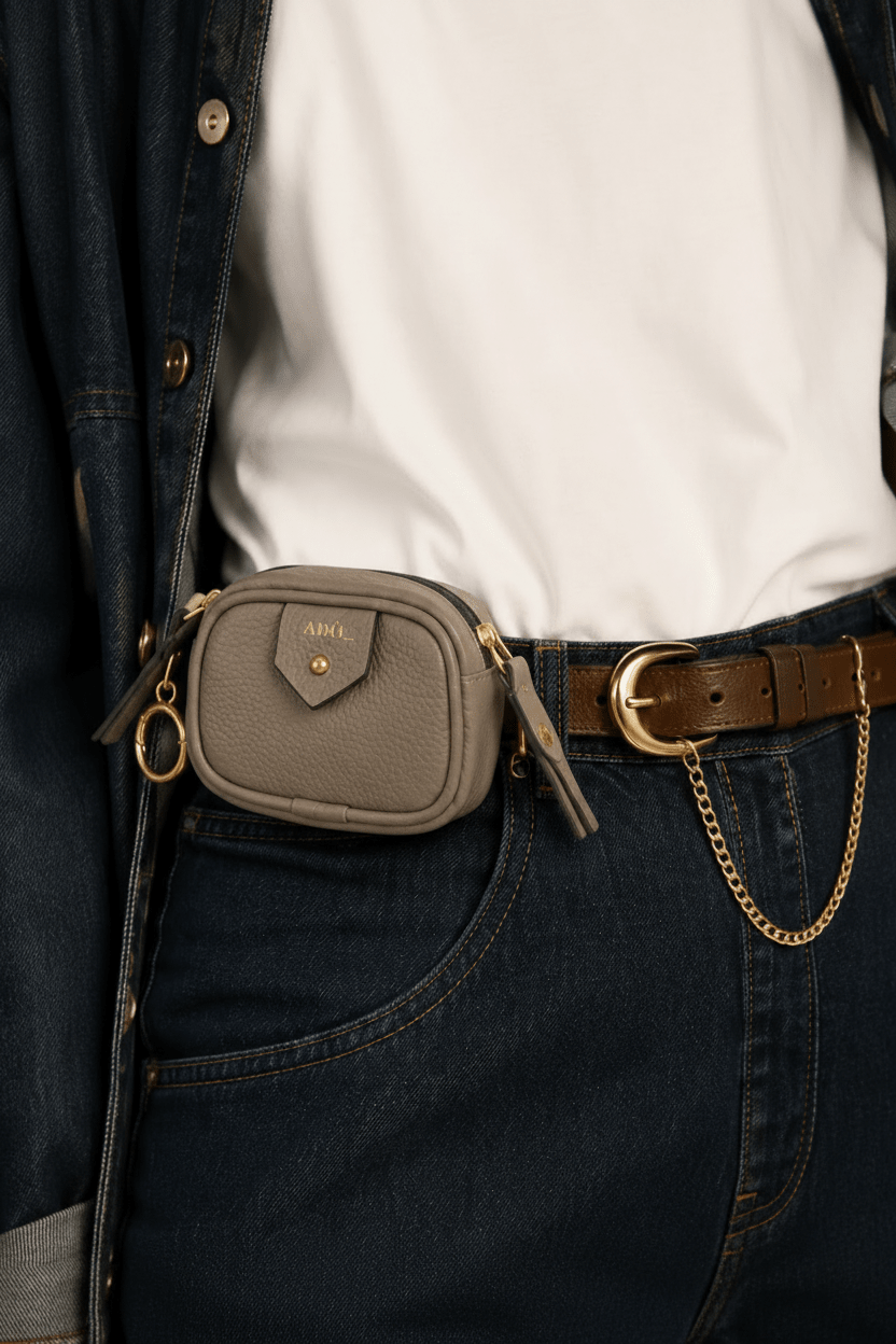 Mini Bag Charm Cla Couro Adô Cor Cinza Fendi - ADÔ