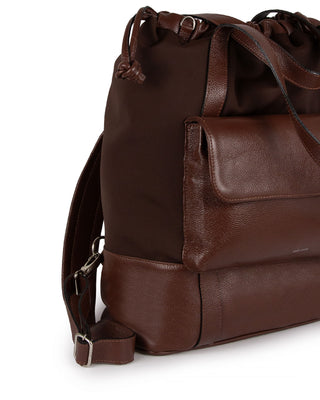 Bolsa Mochila Collab Cris G Couro Marrom Cacau Neoprene Pau Brasil