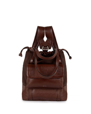 Bolsa Mochila Collab Cris G Couro Marrom Cacau Neoprene Pau Brasil