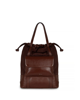 Bolsa Mochila Collab Cris G Couro Marrom Cacau Neoprene Pau Brasil