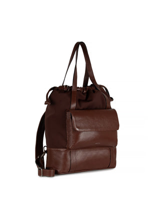 Bolsa Mochila Collab Cris G Couro Marrom Cacau Neoprene Pau Brasil