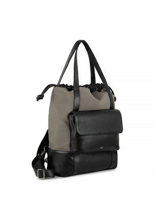 Bolsa Mochila Collab Cris G Couro Preto Neoprene Cimento