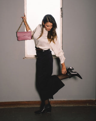 Bolsa Clutch Mandi Collab Amanda Couro Adô Cor Rosa Mauve