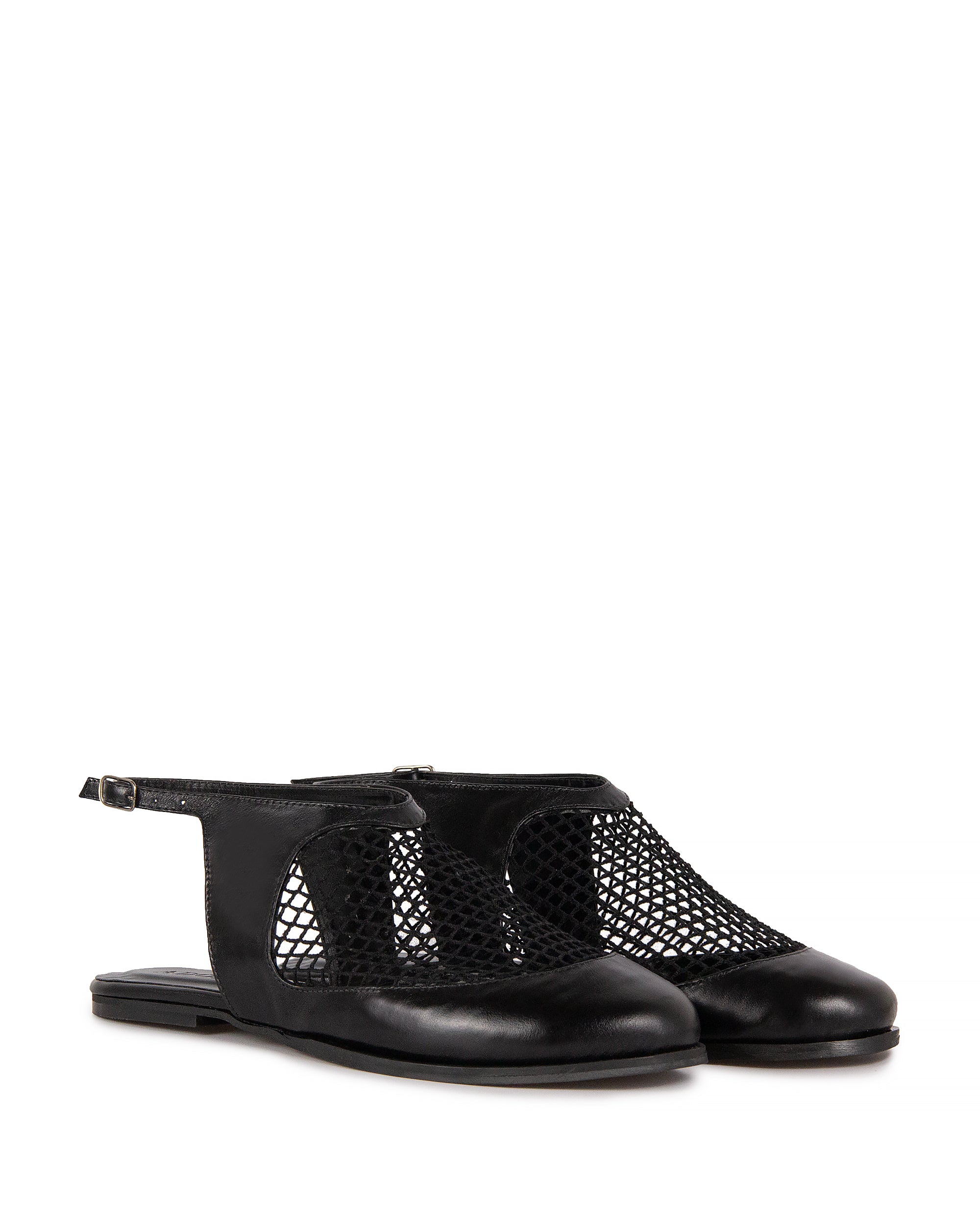 Sapatilha Doris em Mesh e Couro Adô Cor Preto